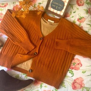 COZY BUTTON CARDIGAN WOMENS FALL ORANGE SWEATER GREAT CONDITION COTTON RAYON